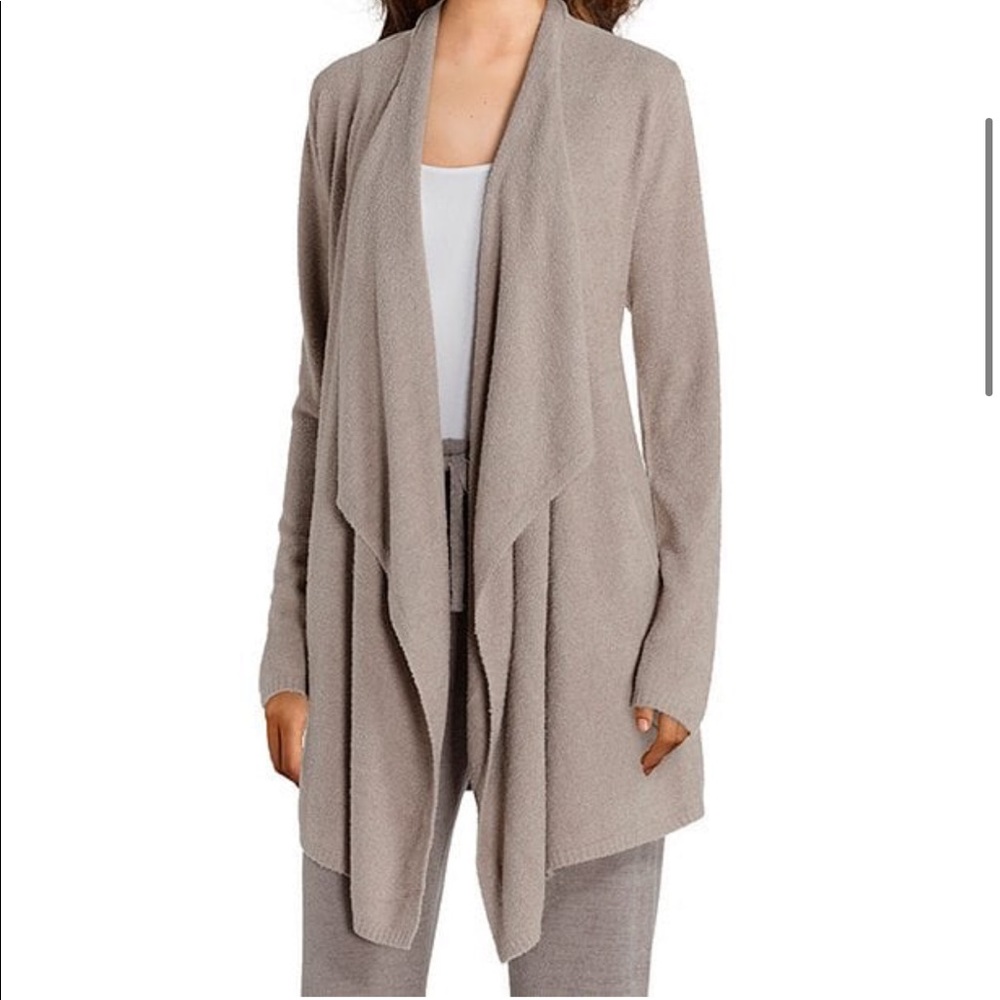 Barefoot Dreams Taupe Cozy Draped Open-Front Robe Cardigan